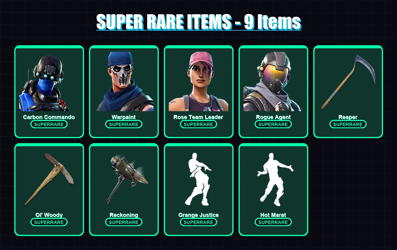 [PC/XBOX/PSN] | Carbon Commando | Warpaint | Rose Team Leader | Rogue Agent | Fade | 85 skin | 77 pickaxe | 78 emote | 83 glider | Lv1070 — Fortnite account