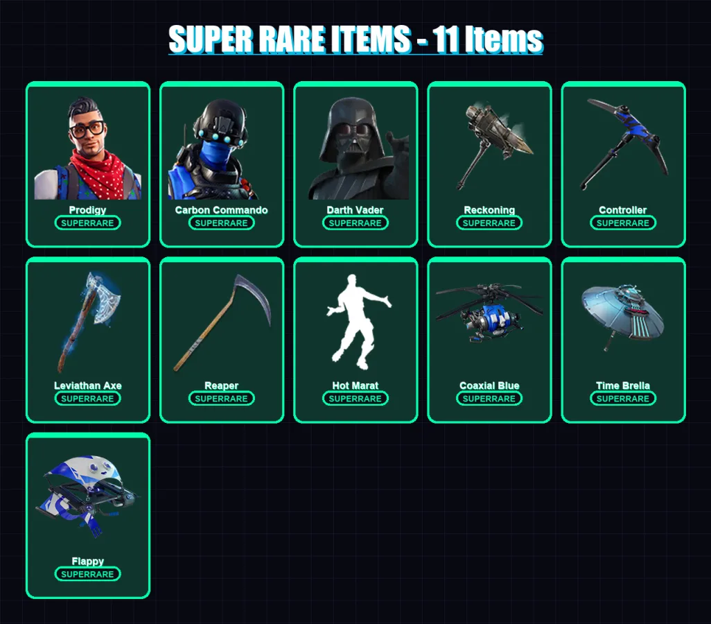 [PC/XBOX] | Prodigy | Carbon Commando | Darth Vader | Kado Thorne | The Prisoner | 277 skin | 295 pickaxe | 230 emote | 214 glider | Lv4457
