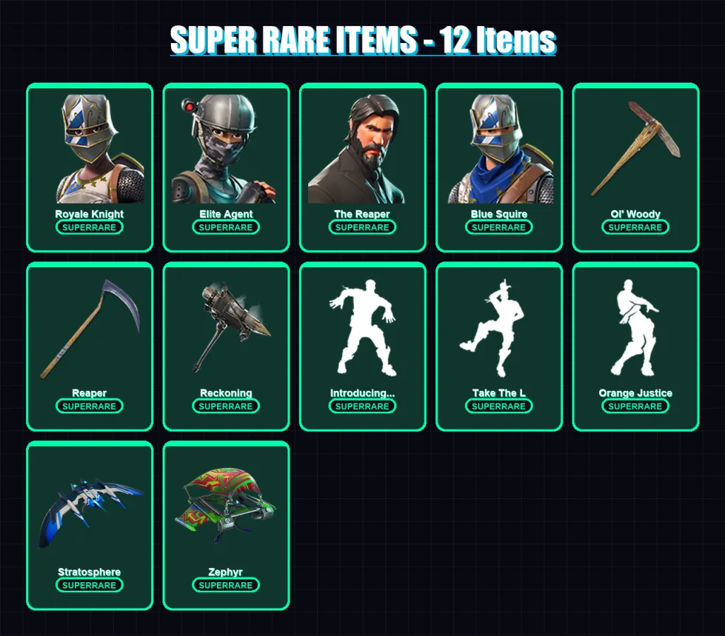 [PS4/PS5/XBOX/PC] | Royale Knight | Elite Agent | The Reaper | Blue Squire | Rox | 72 skin | 67 pickaxe | 72 emote | 67 glider | Lv909