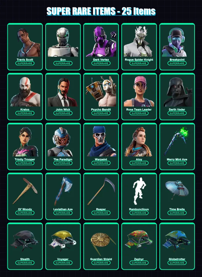 [PC/XBOX/PSN] | Travis Scott | Eon | Dark Vertex | Rogue Spider Knight | Polo Prodigy | 1233 skin | 802 pickaxe | 646 emote | 422 glider | Lv5694