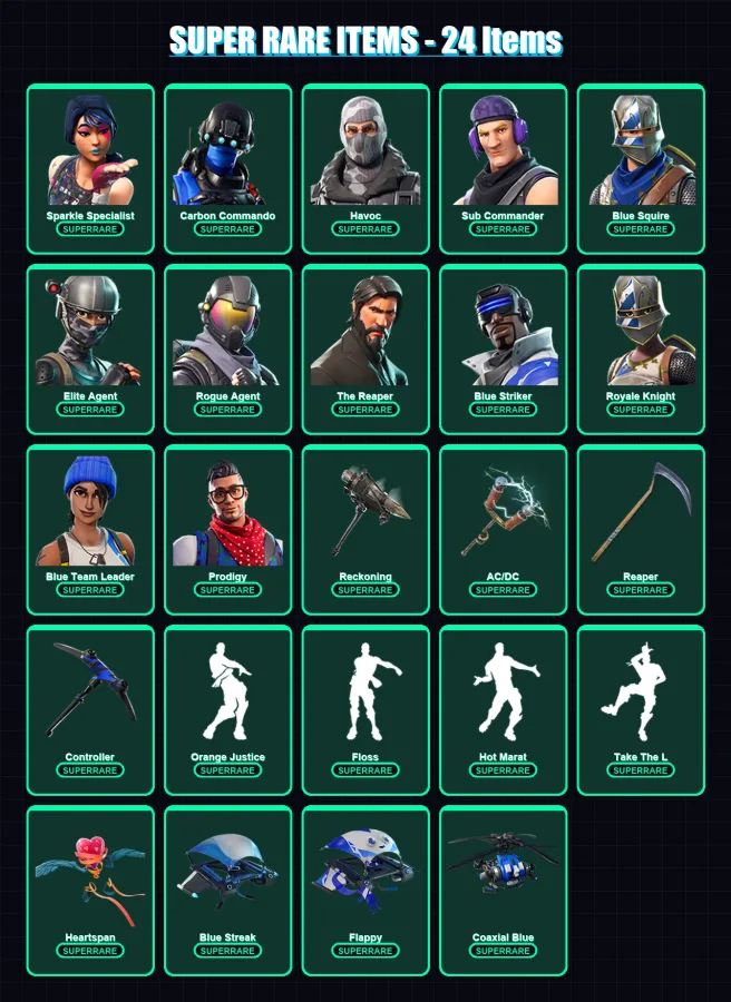 [PC/XBOX] | Sparkle Specialist | Carbon Commando | Havoc | Sub Commander | Blue Squire | 81 skin | 52 pickaxe | 71 emote | 66 glider | Lv793
