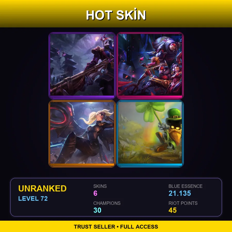 EUNE | Lv72 | Unranked | 6 Skin | 30 Champ