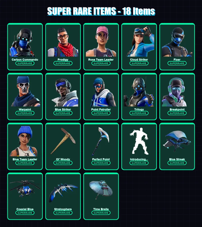 [PS4/PS5/XBOX/PC] | Carbon Commando | Prodigy | Rose Team Leader | Cloud Striker | Fixer | 117 skin | 115 pickaxe | 113 emote | 117 glider | Lv1436