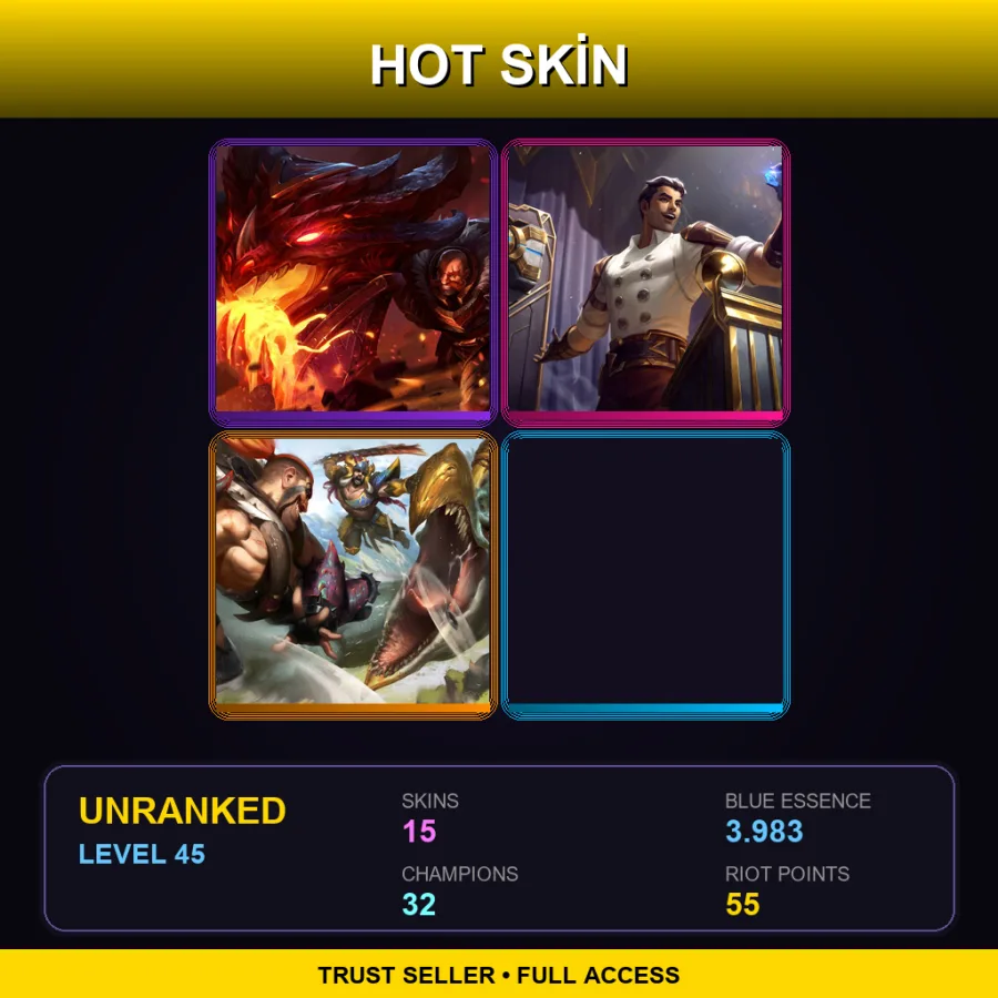 EUW | Lv45 | Unranked | 15 Skin | 32 Champ