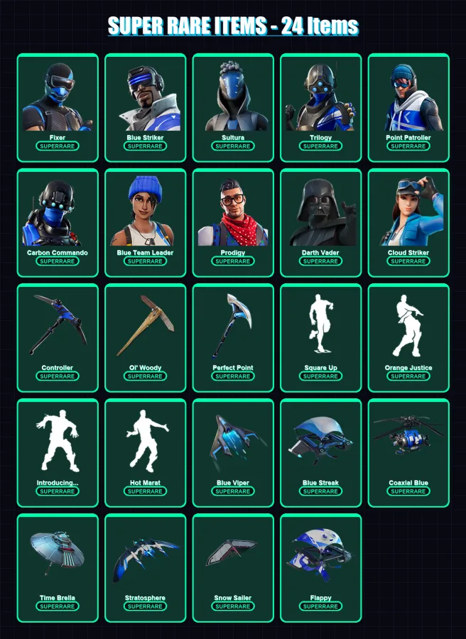 [PS4/PS5/XBOX/PC] | Fixer | Blue Striker | Sultura | Trilogy | Point Patroller | 178 skin | 262 pickaxe | 211 emote | 229 glider | Lv3305