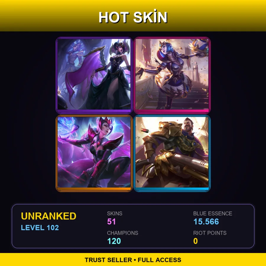 VN | Lv102 | Unranked | 51 Skin | 120 Champ — LoL account