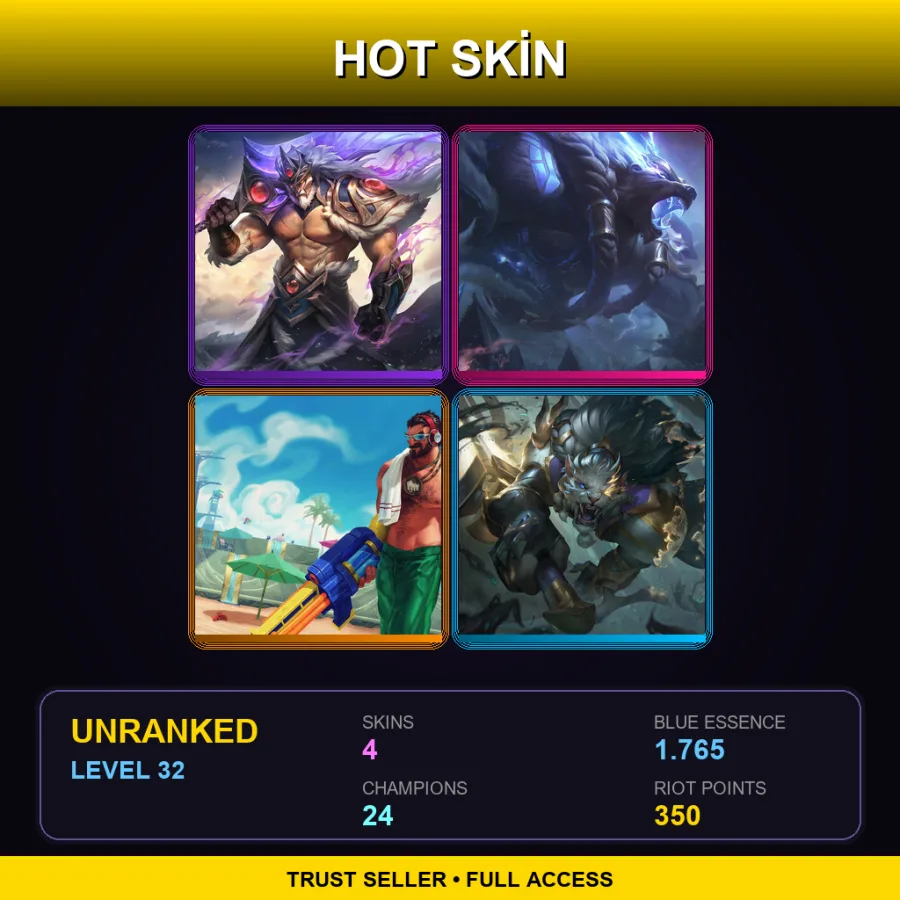 NA | Lv32 | Unranked | 4 Skin | 24 Champ — LoL account