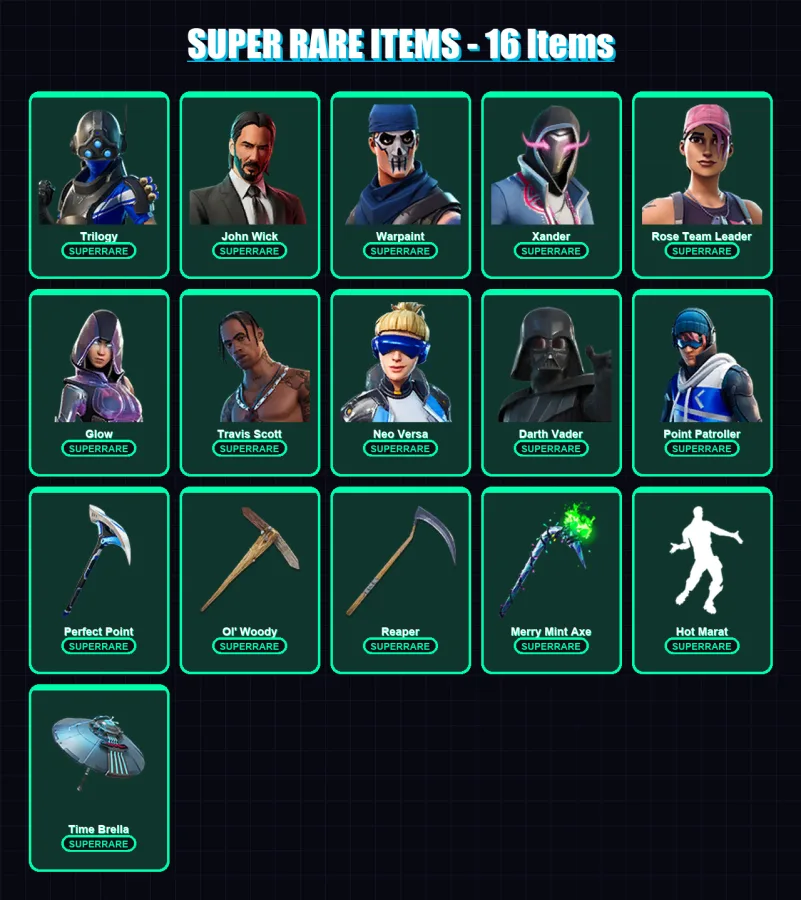 [PC/XBOX/PSN] | Trilogy | John Wick | Warpaint | Xander | Rose Team Leader | 237 skin | 234 pickaxe | 188 emote | 169 glider | Lv2823