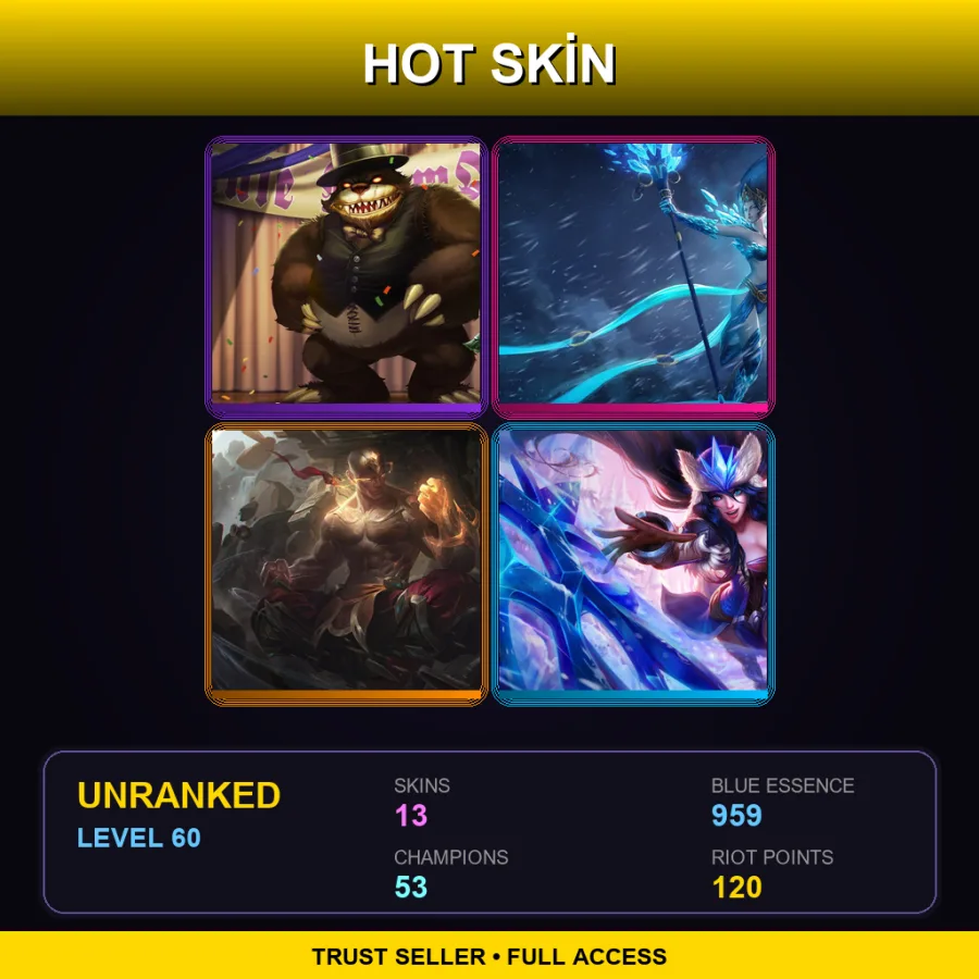 EUNE | Lv60 | Unranked | 13 Skin | 53 Champ — LoL account