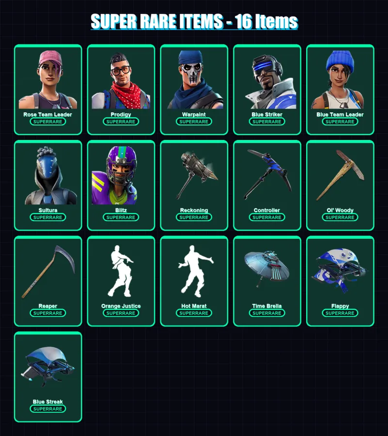 [PS4/PS5/XBOX/PC] | Rose Team Leader | Prodigy | Warpaint | Blue Striker | Blue Team Leader | 123 skin | 116 pickaxe | 103 emote | 128 glider | Lv13 — Fortnite account