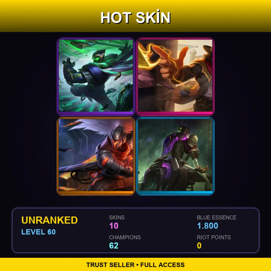 EUW | Lv60 | Unranked | 10 Skin | 62 Champ