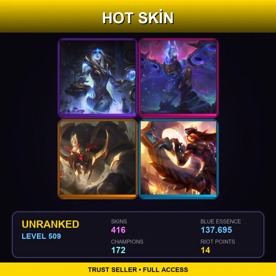 VN | Lv509 | Unranked | 416 Skin | 172 Champ — LoL account