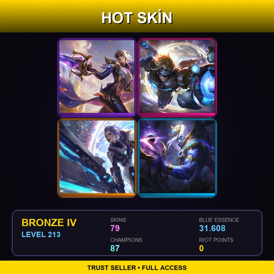 EUW | Victorious Fiora | Pulsefire Ezreal | Pulsefire Riven | Cosmic Devourer Vladimir | 79 Skin | 87 Champ | Bronze IV | Lv213