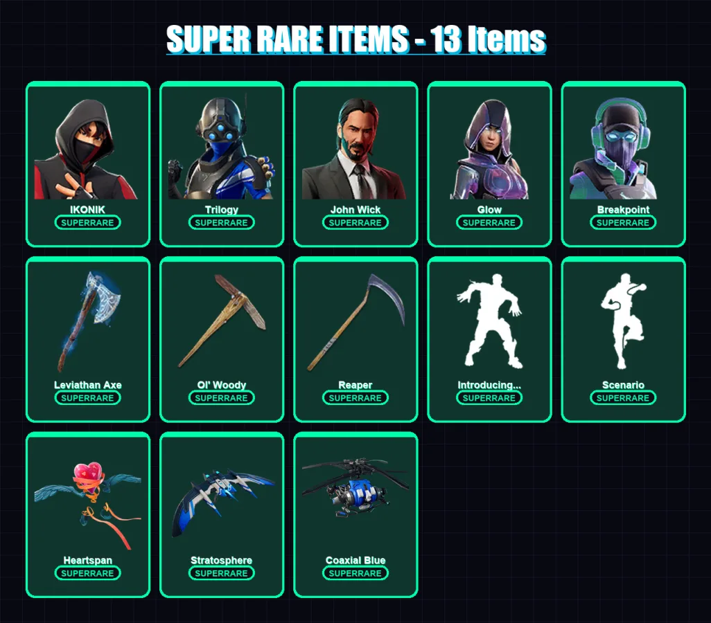 [PC/XBOX] | IKONIK | Trilogy | John Wick | Glow | Breakpoint | 215 skin | 183 pickaxe | 182 emote | 116 glider | Lv1958