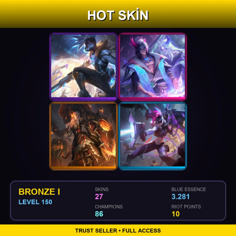 EUW | Lv150 | Bronze I | 27 Skin | 86 Champ
