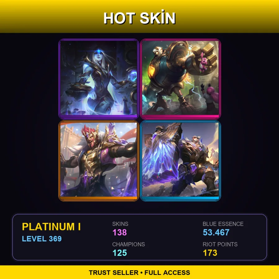 TR | Cosmic Queen Ashe | Victorious Blitzcrank | Victorious Draven | Victorious Braum | 138 Skin | 125 Champ | Platinum I | Lv369