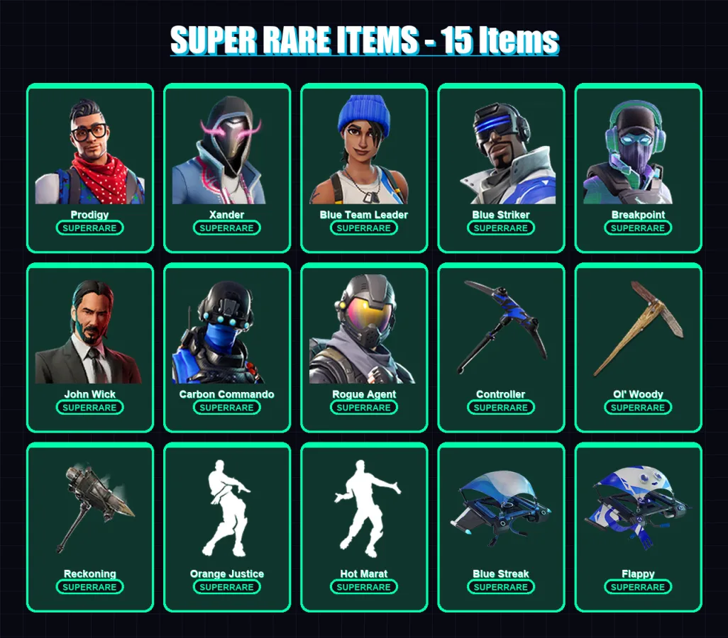 [PS4/PS5/XBOX/PC] | Prodigy | Xander | Blue Team Leader | Blue Striker | Breakpoint | 73 skin | 74 pickaxe | 60 emote | 62 glider | Lv897