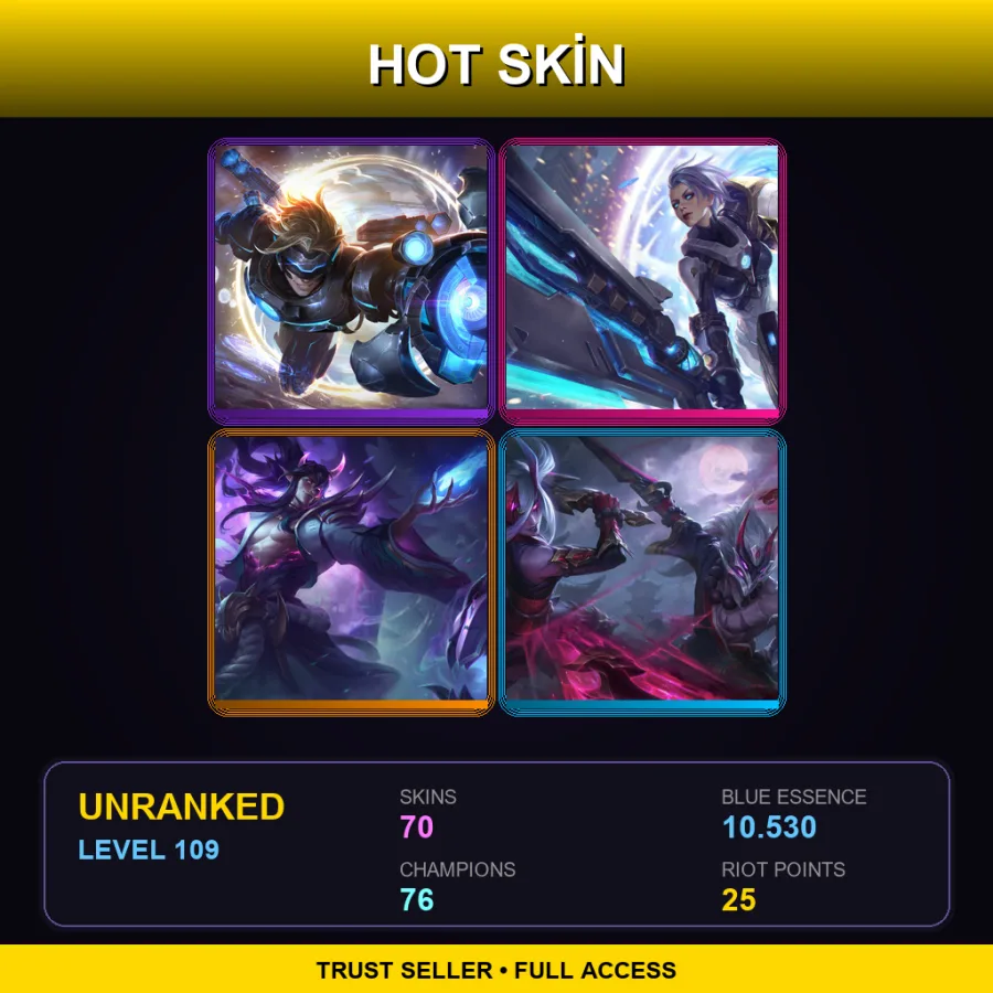 EUNE | Lv109 | Unranked | 70 Skin | 76 Champ — LoL account