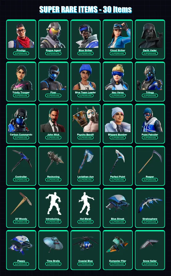 [PS4/PS5/XBOX/PC] | Prodigy | Rogue Agent | Blue Striker | Cloud Striker | Darth Vader | 447 skin | 454 pickaxe | 361 emote | 258 glider | Lv3729 — Fortnite account