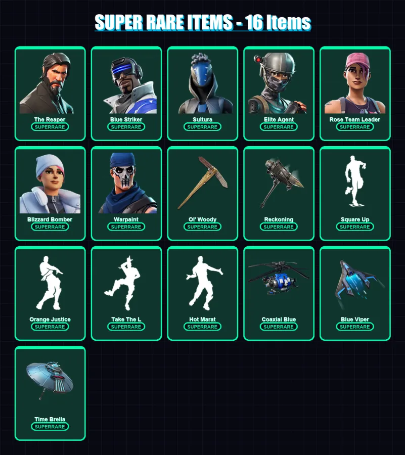 [PS4/PS5/XBOX/PC] | The Reaper | Blue Striker | Sultura | Elite Agent | Rose Team Leader | 127 skin | 118 pickaxe | 126 emote | 128 glider | Lv2123