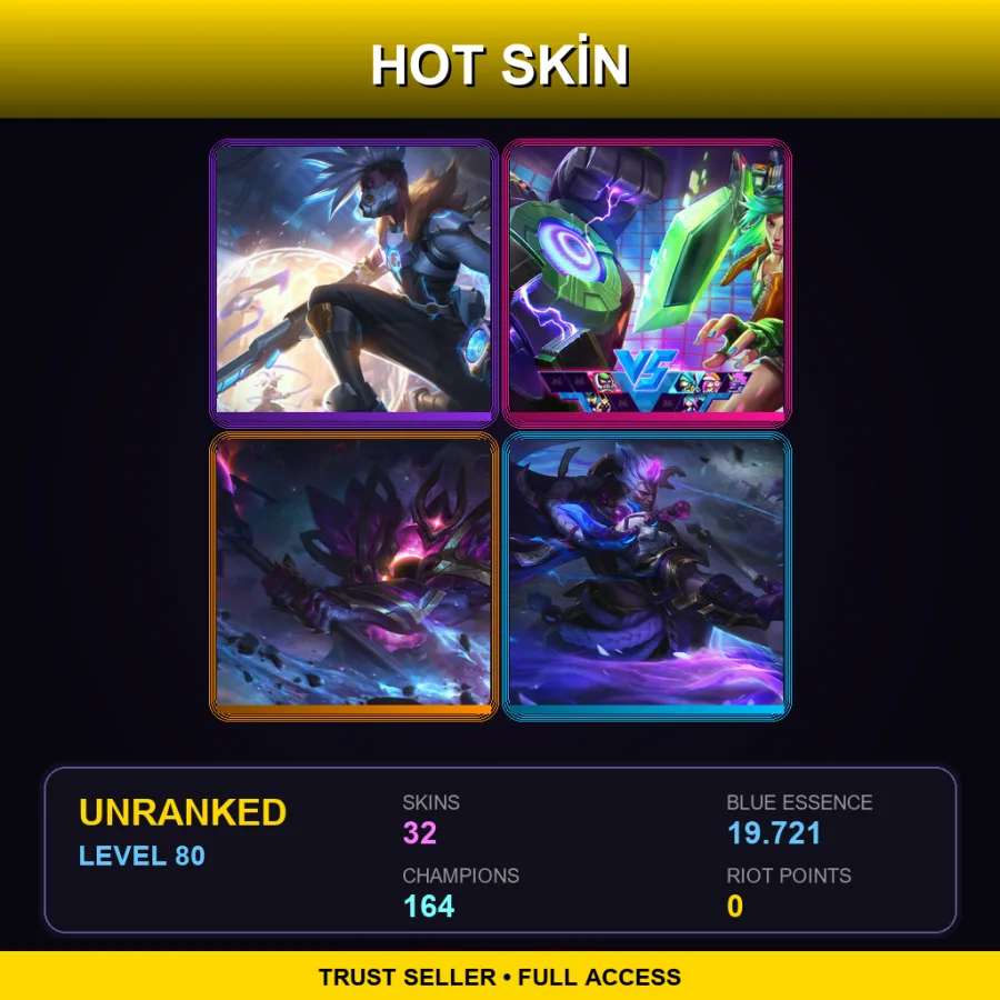 VN | Lv80 | Unranked | 32 Skin | 164 Champ — Snow Man Yi