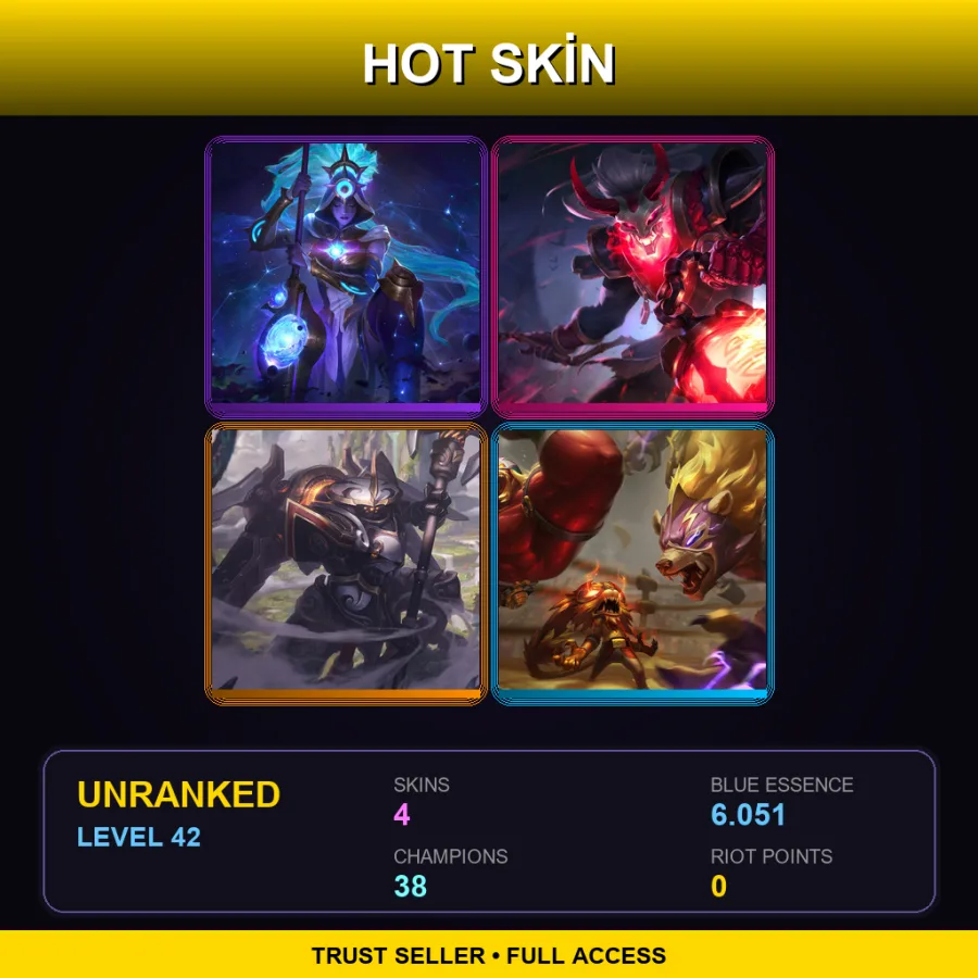 EUW | Lv42 | Unranked | 4 Skin | 38 Champ — LoL account