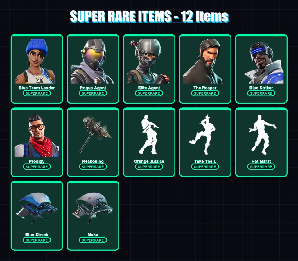 [PS4/PS5/XBOX/PC] | Blue Team Leader | Rogue Agent | Elite Agent | The Reaper | Blue Striker | 25 skin | 21 pickaxe | 26 emote | 27 glider | Lv439
