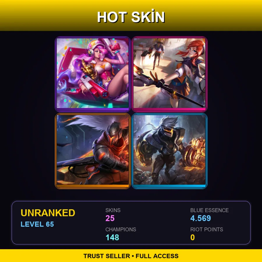SG | Arcade Miss Fortune | Battle Academia Lux | PROJECT: Yasuo | PROJECT: Vi | 25 Skin | 148 Champ | Lv65