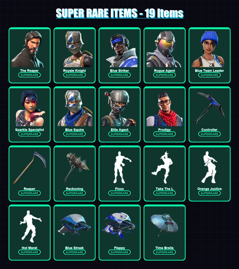 [PS4/PS5/XBOX/PC] | The Reaper | Royale Knight | Blue Striker | Rogue Agent | Blue Team Leader | 55 skin | 60 pickaxe | 76 emote | 72 glider | Lv122 — Fortnite account
