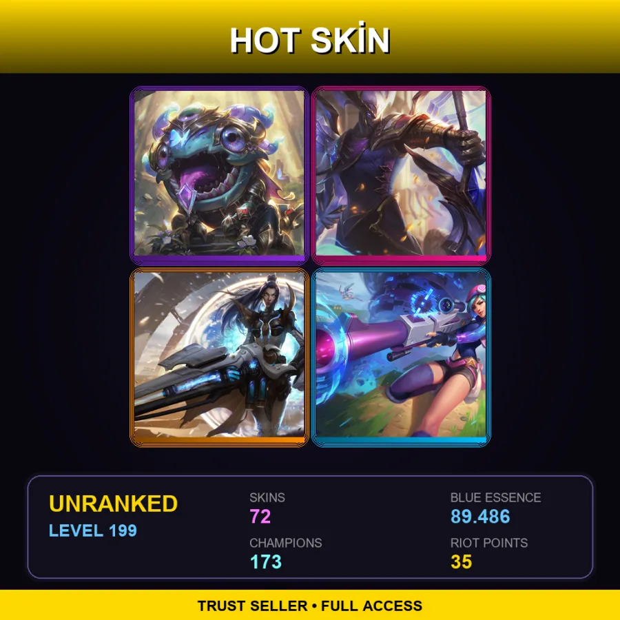 EUW | Lv199 | Unranked | 72 Skin | 173 Champ