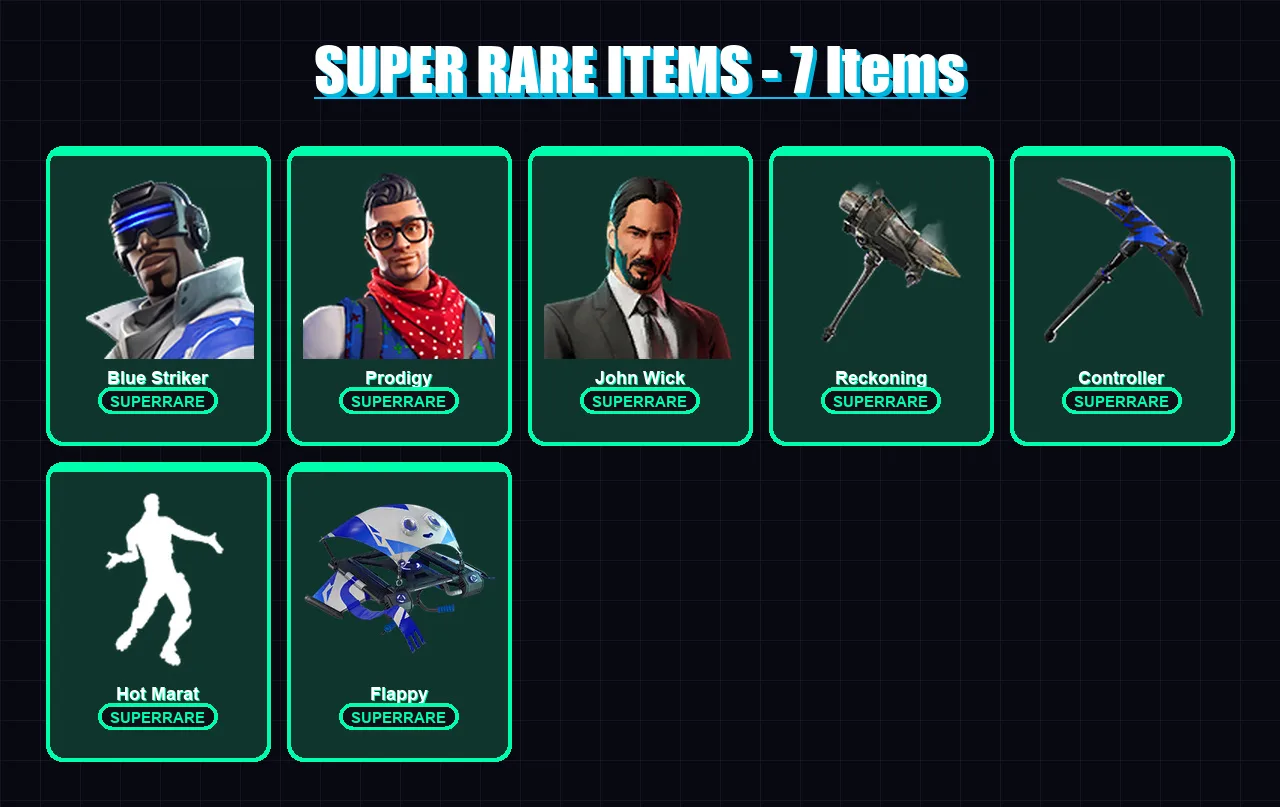 [PS4/PS5/XBOX/PC] | Blue Striker | Prodigy | John Wick | Red Knight | Deadfire | 57 skin | 54 pickaxe | 47 emote | 57 glider | Lv803