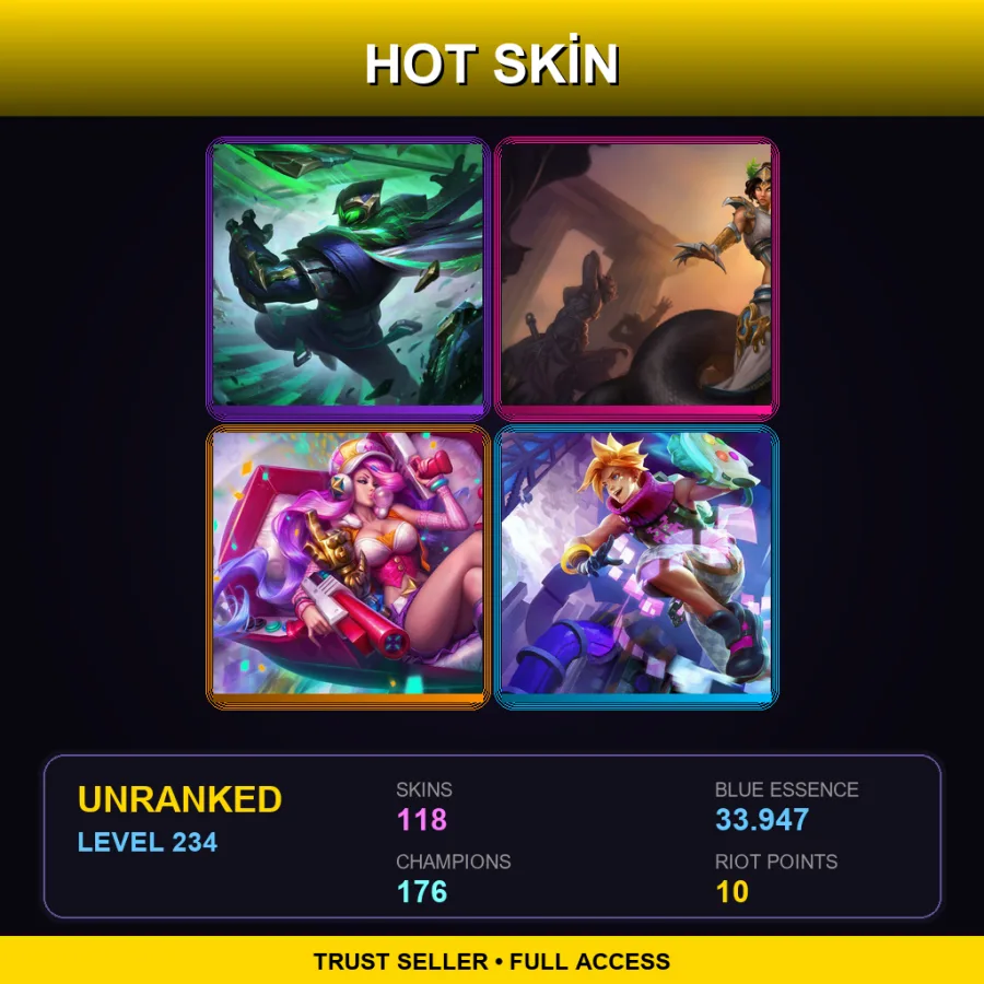 EUNE | Lv234 | Unranked | 118 Skin | 176 Champ — LoL account