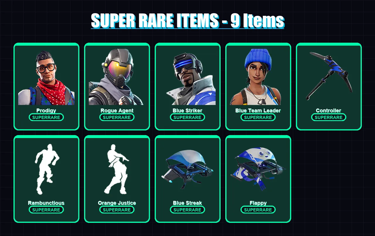[SWITCH/XBOX/PSN/PC] | Prodigy | Rogue Agent | Blue Striker | Blue Team Leader | Valor | 36 skin | 29 pickaxe | 39 emote | 39 glider | Lv465