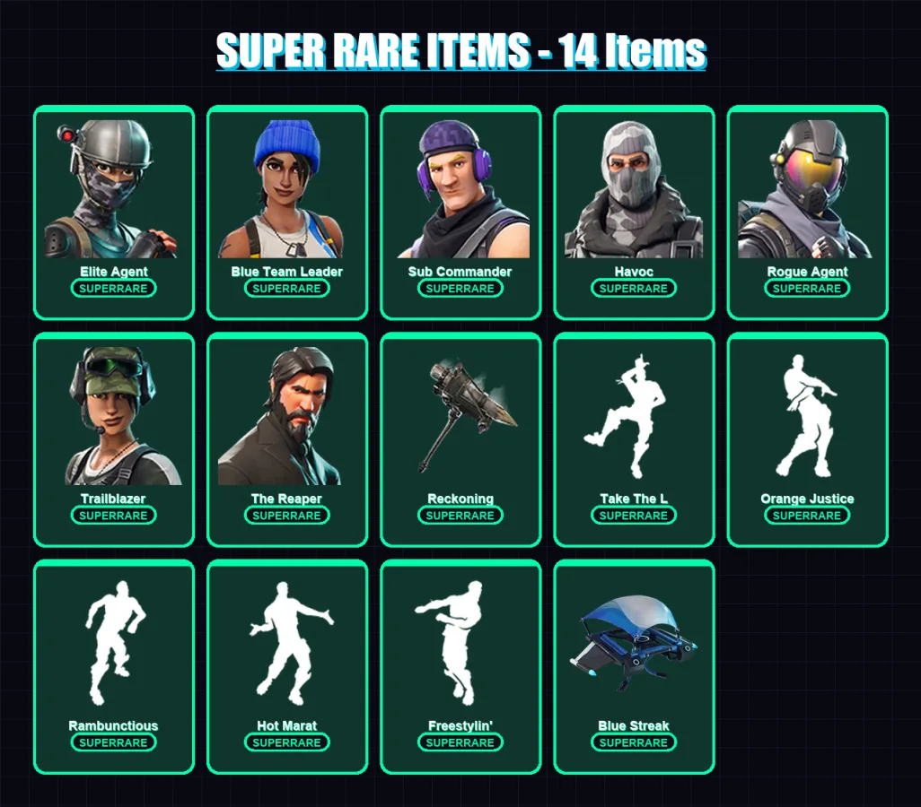 [PS4/PS5/XBOX/PC] | Elite Agent | Blue Team Leader | Sub Commander | Havoc | Rogue Agent | 52 skin | 33 pickaxe | 57 emote | 31 glider | Lv512