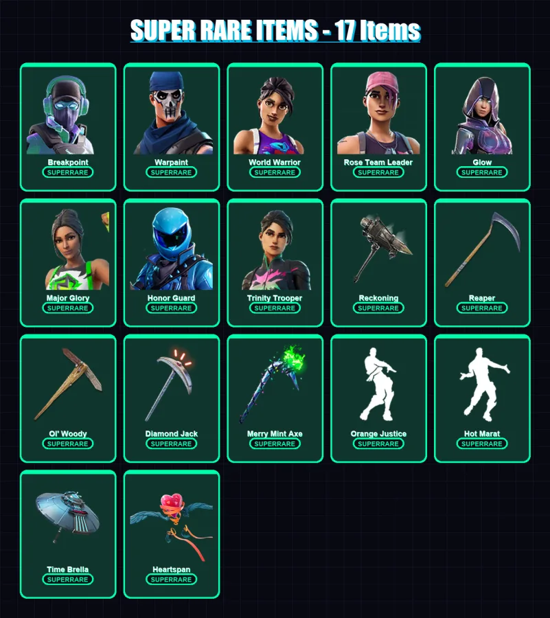 [PC] | Breakpoint | Warpaint | World Warrior | Rose Team Leader | Glow | 220 skin | 203 pickaxe | 193 emote | 171 glider | Lv2890