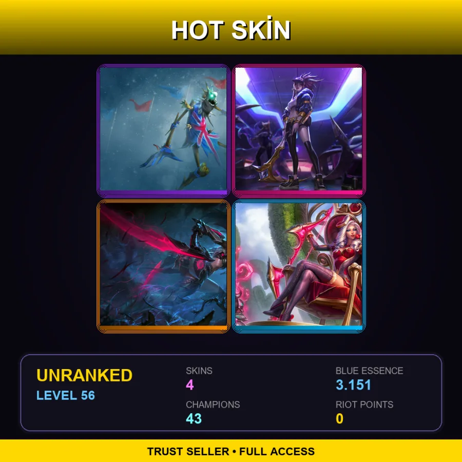 EUW | Lv56 | Unranked | 4 Skin | 43 Champ — LoL account