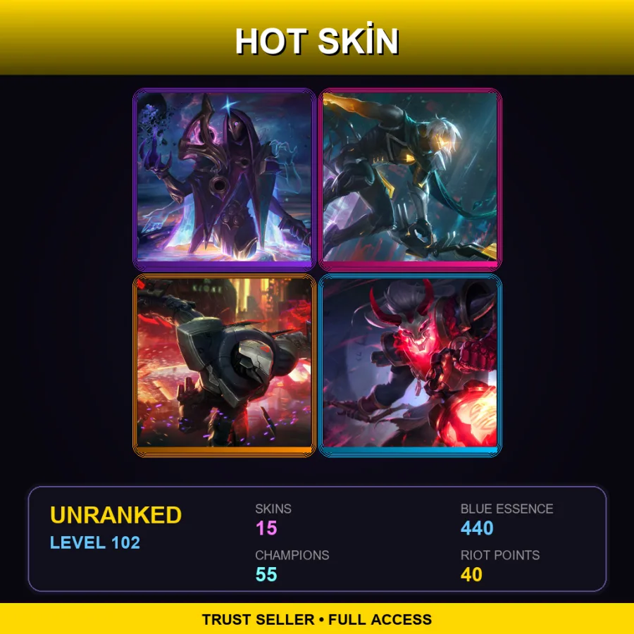 BR | Lv102 | Unranked | 15 Skin | 55 Champ — LoL account