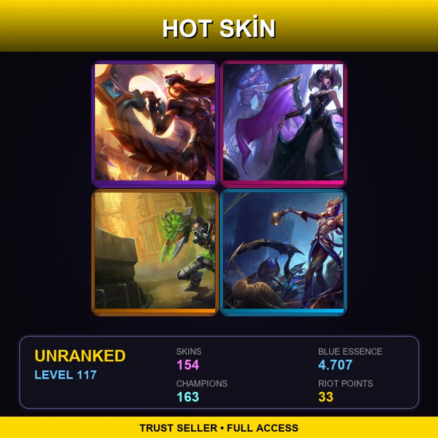 OCE | Lv117 | Unranked | 154 Skin | 163 Champ — LoL account
