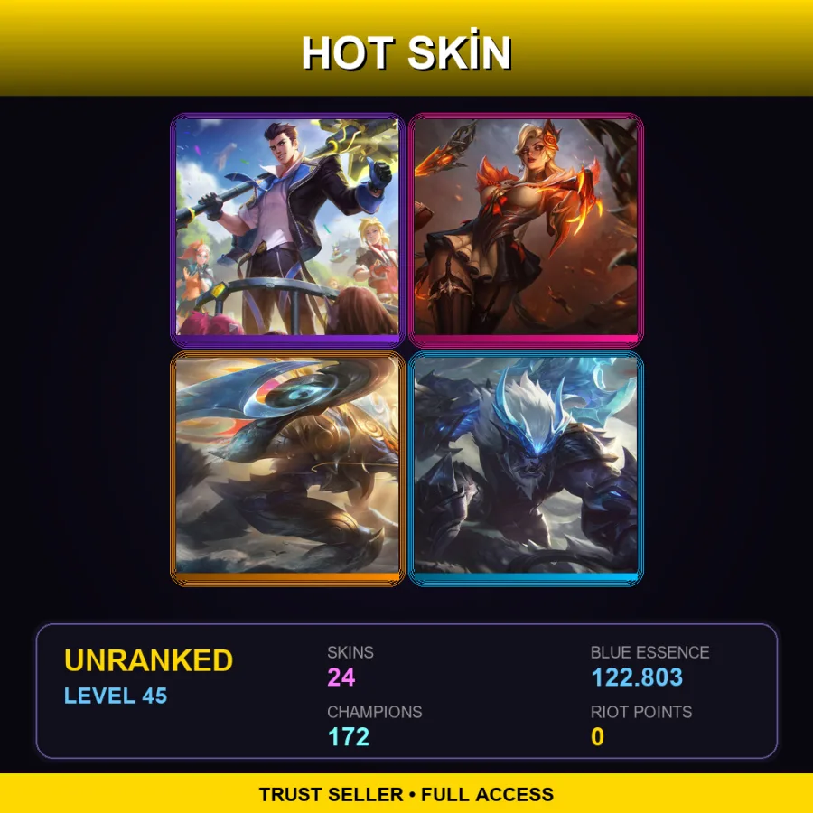 VN | Lv45 | Unranked | 24 Skin | 172 Champ
