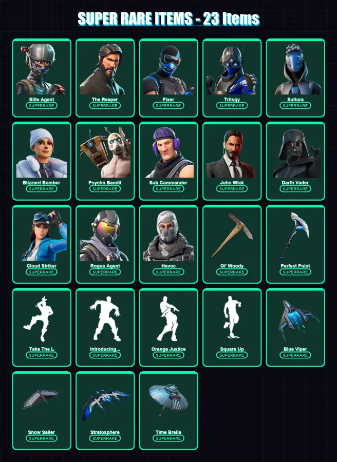 [PC] | Elite Agent | The Reaper | Fixer | Trilogy | Sultura | 347 skin | 381 pickaxe | 199 emote | 182 glider | Lv2105