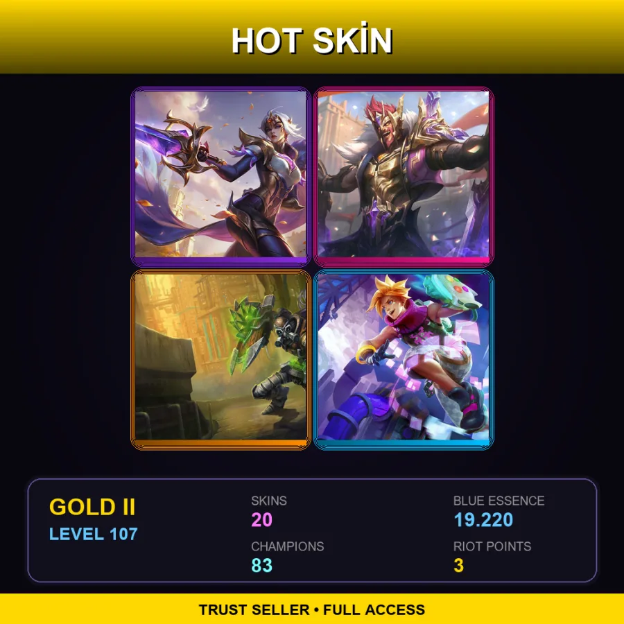 TR | Victorious Fiora | Victorious Draven | Hextech Singed | Arcade Ezreal | 20 Skin | 83 Champ | Gold II | Lv107