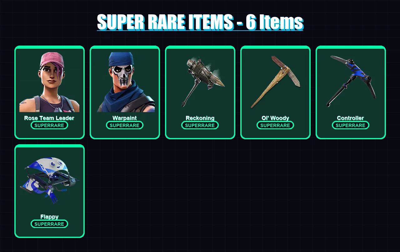 [PS4/PS5/XBOX/PC] | Rose Team Leader | Warpaint | Carbide | Drift | Calamity | 17 skin | 12 pickaxe | 13 emote | 16 glider | Lv173