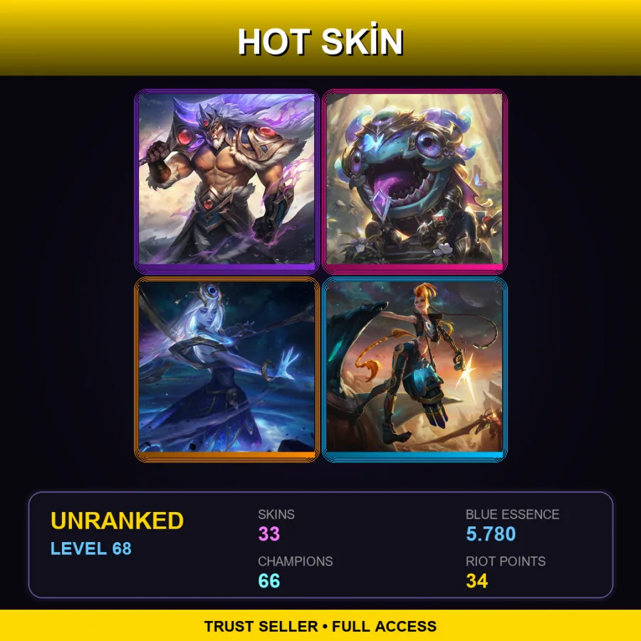 LAN | Lv68 | Unranked | 33 Skin | 66 Champ — LoL account