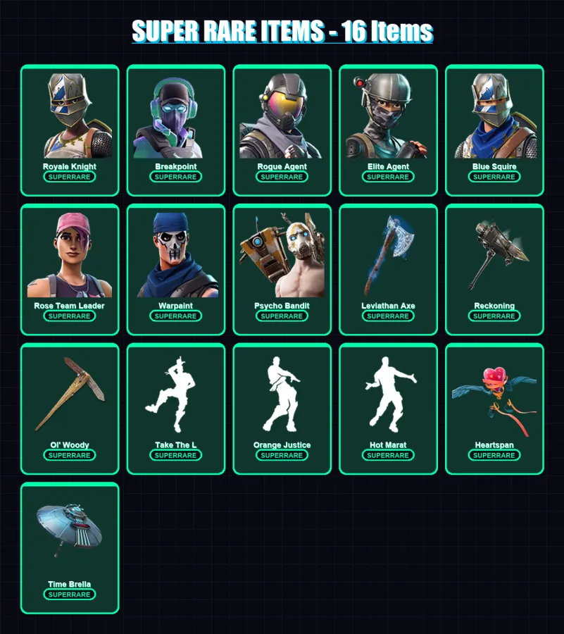 [PC/PSN] | Royale Knight | Breakpoint | Rogue Agent | Elite Agent | Blue Squire | 120 skin | 121 pickaxe | 128 emote | 120 glider | Lv1881 — Fortnite account