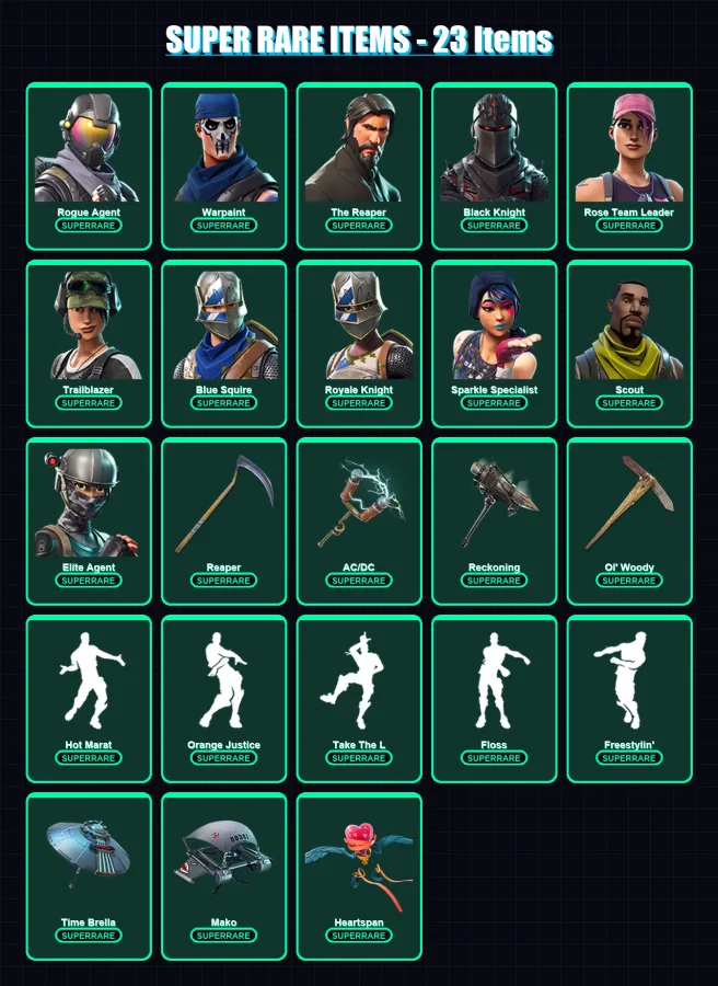 [PC/PSN] | Rogue Agent | Warpaint | The Reaper | Black Knight | Rose Team Leader | 139 skin | 136 pickaxe | 108 emote | 115 glider | Lv1561