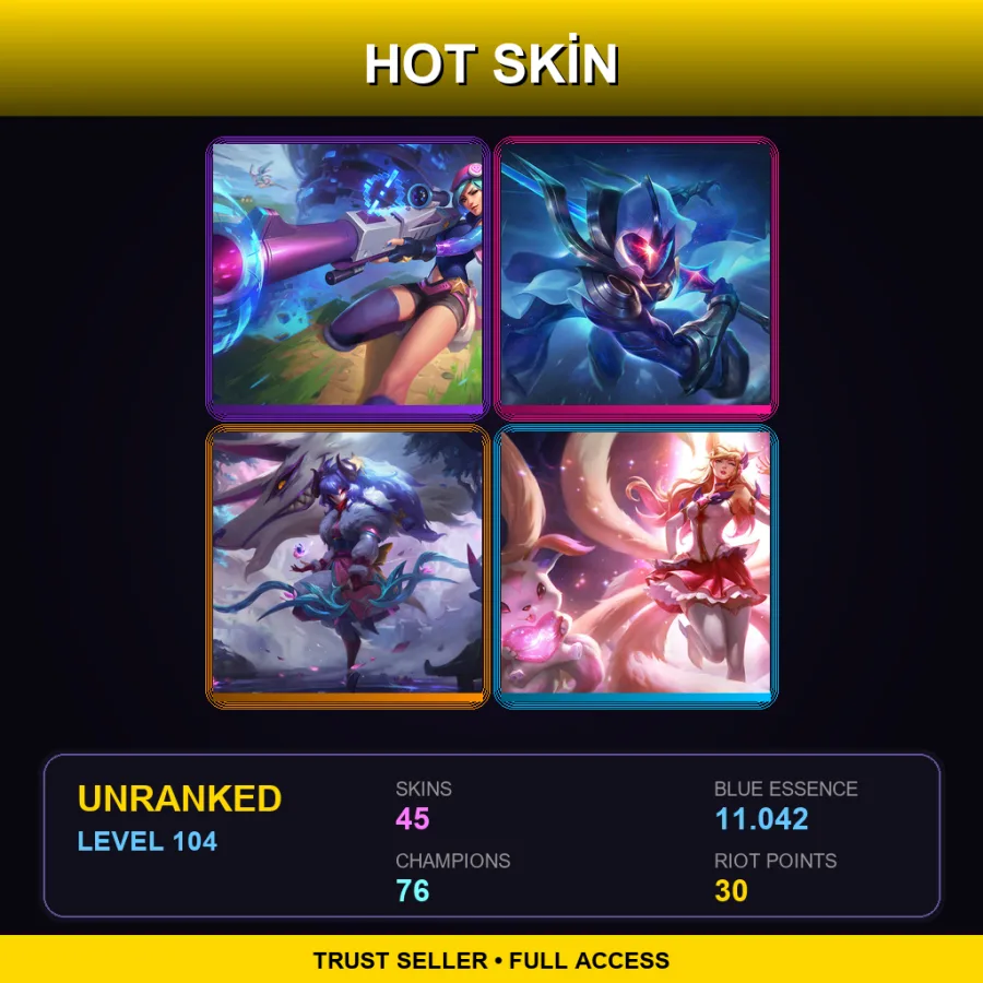 EUNE | Lv104 | Unranked | 45 Skin | 76 Champ — LoL account