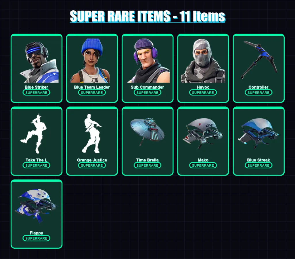 [PS4/PS5/PC] | Carbide | Battlehawk | Krisabelle | Blue Striker | Blue Team Leader | 13 skin | 18 pickaxe | 20 emote | 23 glider | Lv312 — Fortnite account