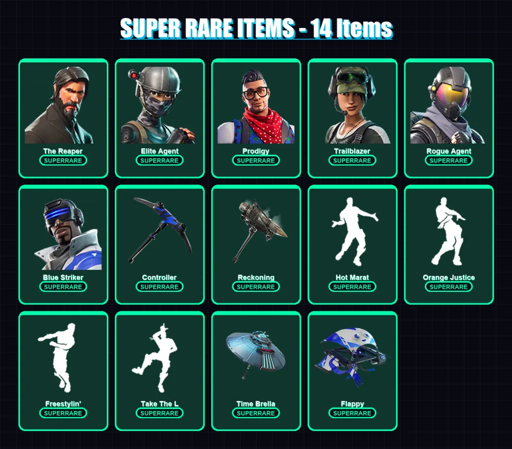 [PC/XBOX] | The Reaper | Elite Agent | Prodigy | Trailblazer | Rogue Agent | 46 skin | 41 pickaxe | 50 emote | 50 glider | Lv720 — Fortnite account