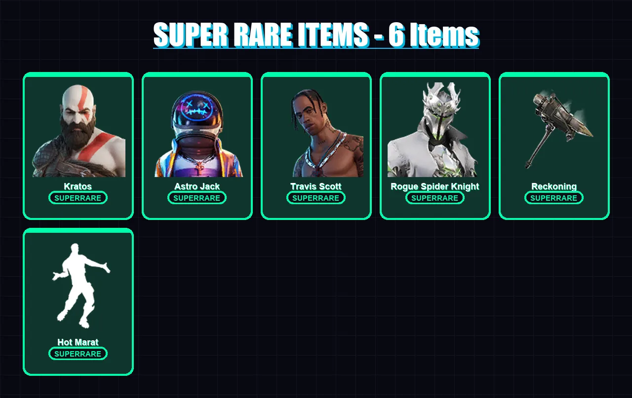 [PC/XBOX/PSN] | Kratos | Astro Jack | Travis Scott | Rogue Spider Knight | Gear Specialist Maya | 78 skin | 65 pickaxe | 69 emote | 71 glider | Lv11