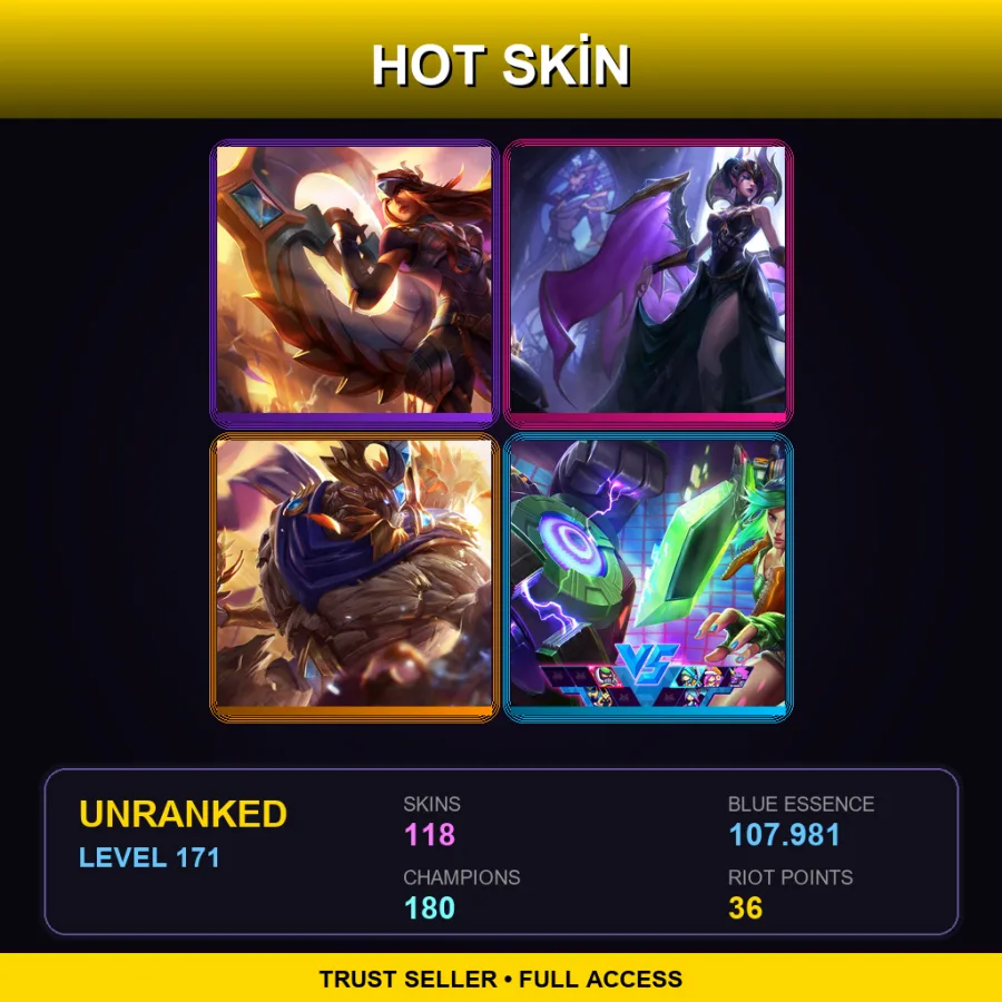 NA | Lv171 | Unranked | 118 Skin | 180 Champ